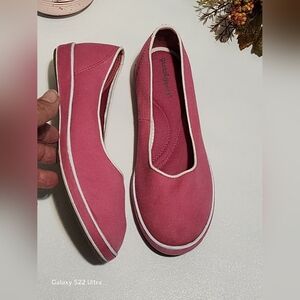 Pink Slip-On Flats with White Rubber Sole
